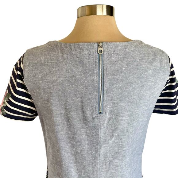 Joules Imelda Jersey Woven Mix Dress Blue Floral Stripe Size 10 Coastal Casual - Picture 8 of 12